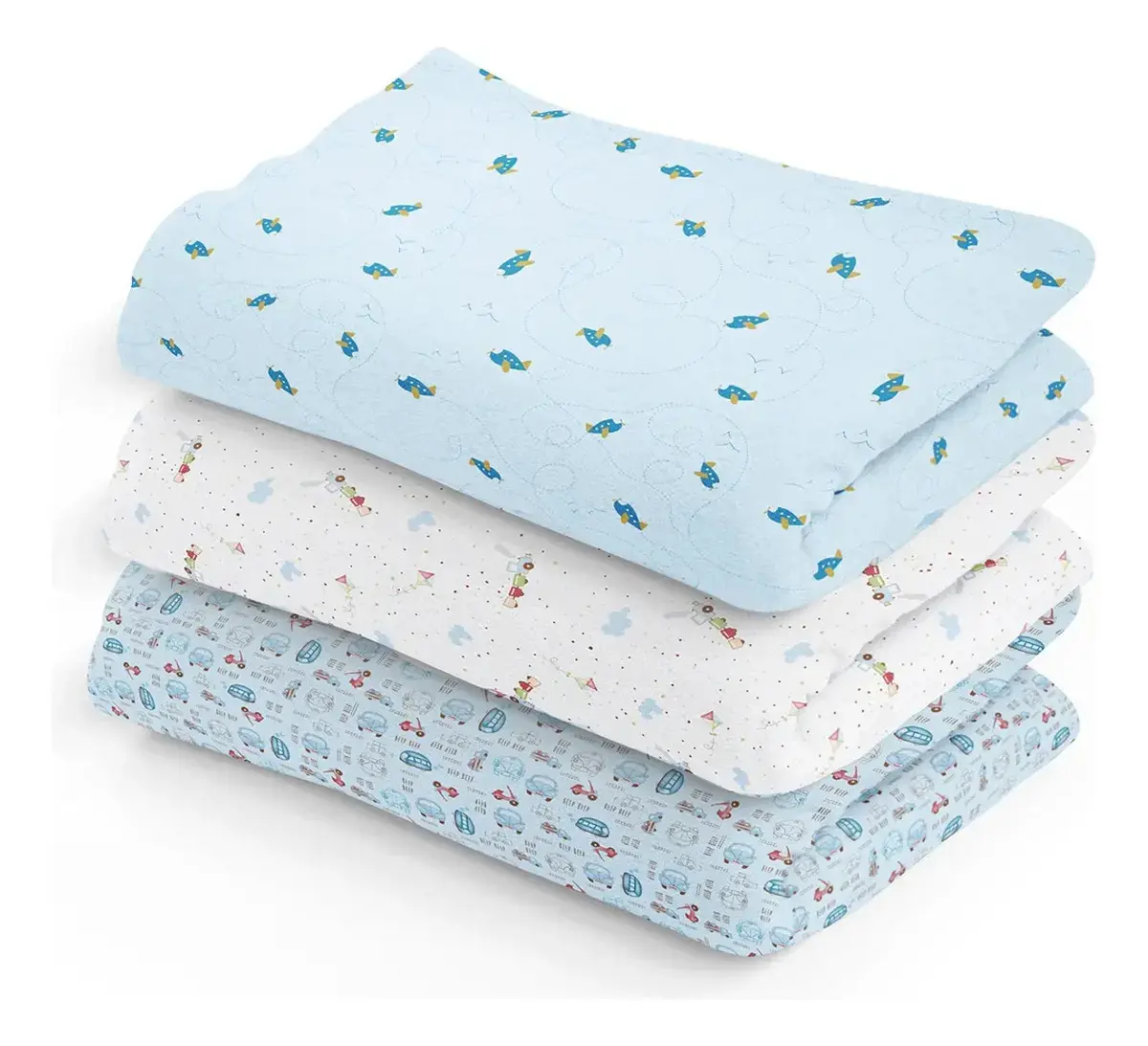 Kit 3 Cueiros Bebê Manta Estampado E Flanelado 80cm X 50cm Cor Menino Azul