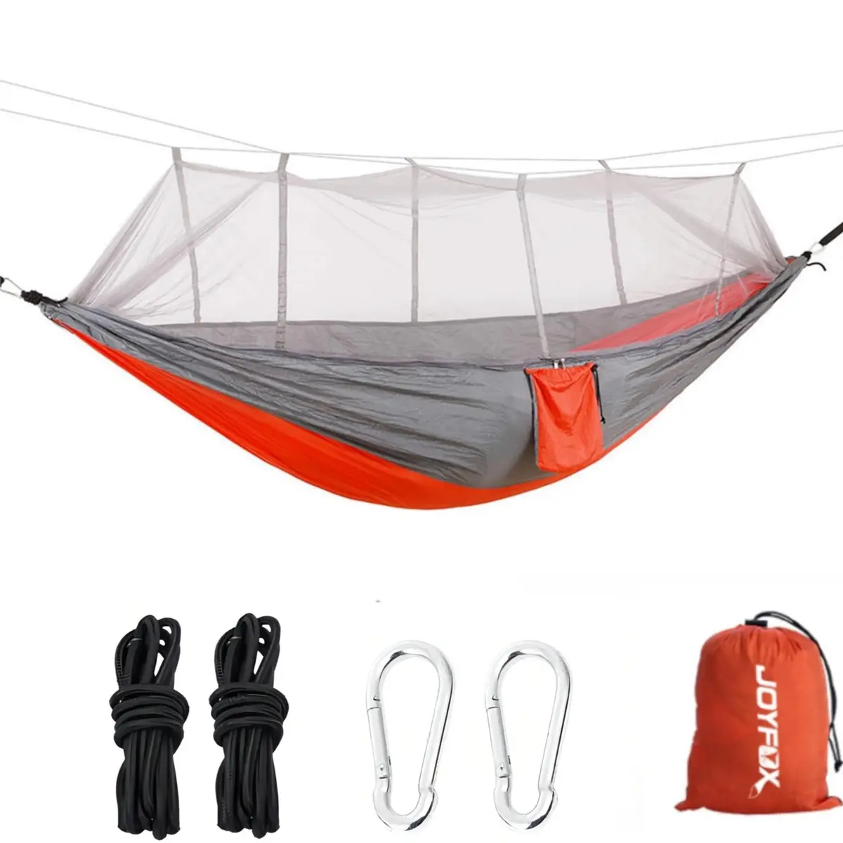 JOYFOX Rede De Dormir Camping Construção Rápida, Portátil Dobrável Rede de Árvore Acampamento (Laranja C/Mosquiteiro) - 1
