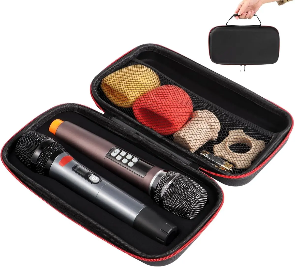 Estojo de Transporte de Microfone Duplo para Microfones Sem Fios JBL, Suporta Recetor, Adaptador, Bolsa de Microfone para Cantar Ou Karaokê Estojo de Transporte de Microfone
