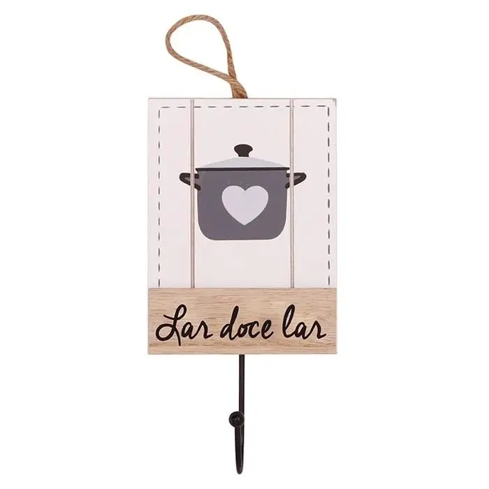 Placa Decorativa Lar Doce Lar com Gancho, Cor Branca