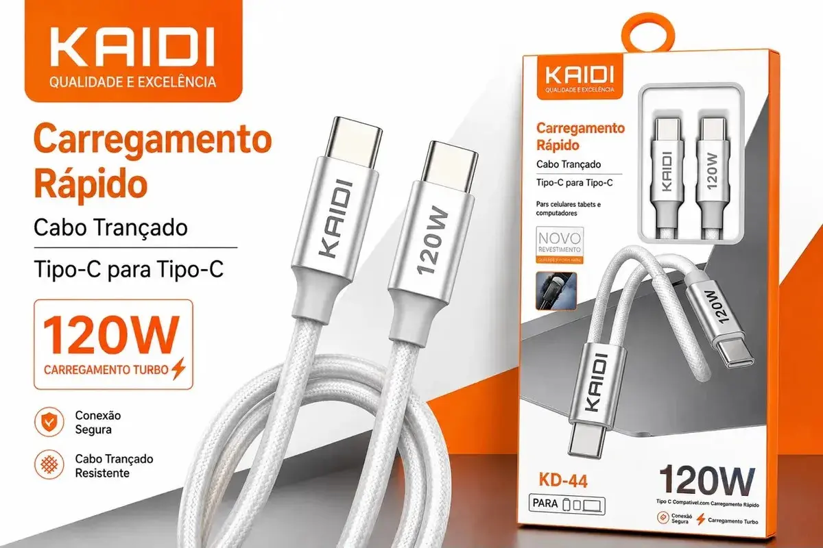 Cabo Usb Tipo C 120w Turbo Carregamento Rápido 1m Reforçado Branco