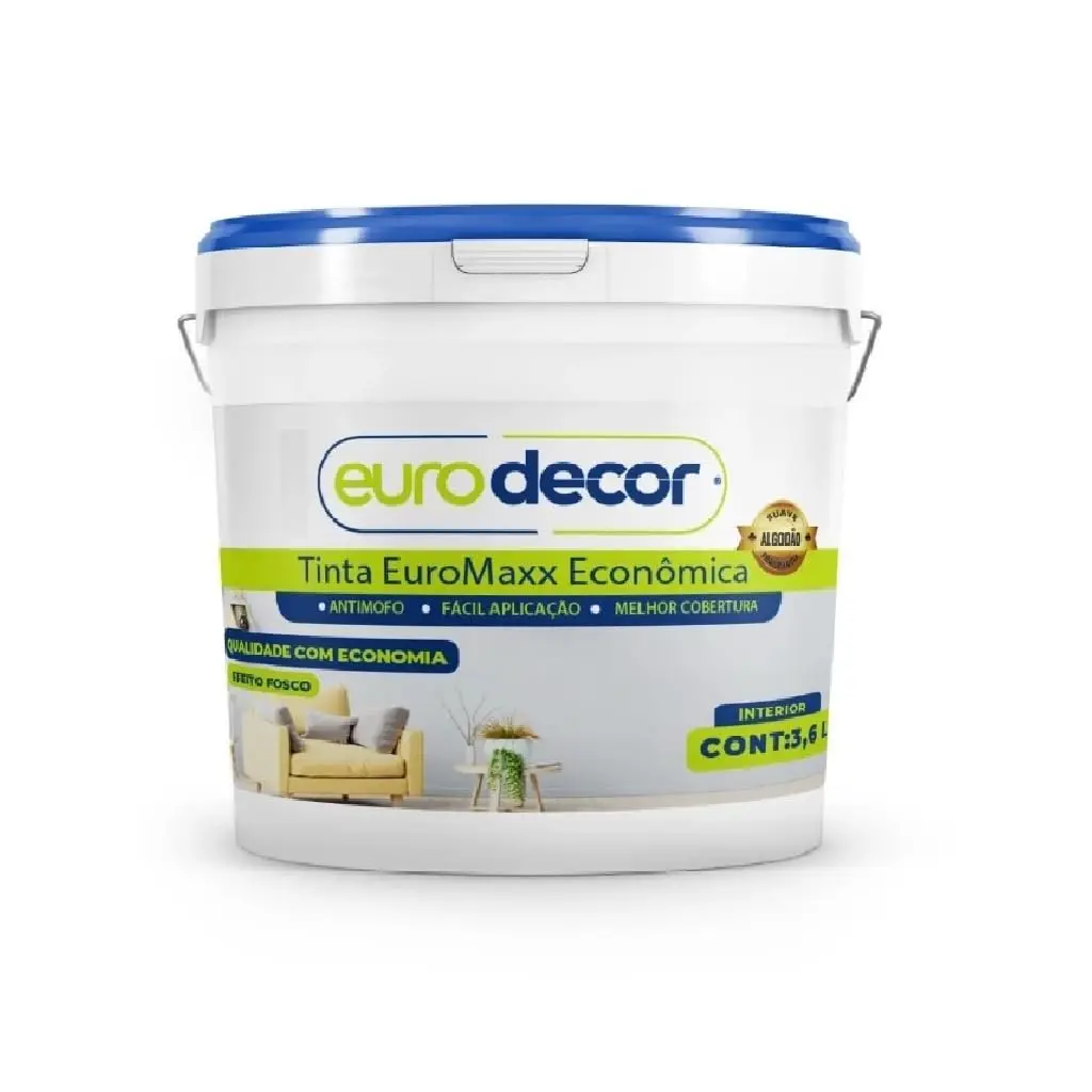 Tinta Acrílica Econômica Euromax 3,6L Branco Acabamento Fosco Anti-mofo | Uso para Parede Interna e Exelente Cobertura de até 14m2