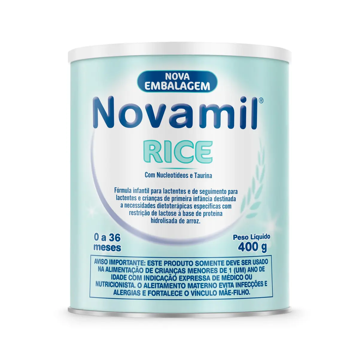Novamil Rice Fórmula Infantil 0 a 36 Meses 400g - Sem Lactose e Sem Glúten