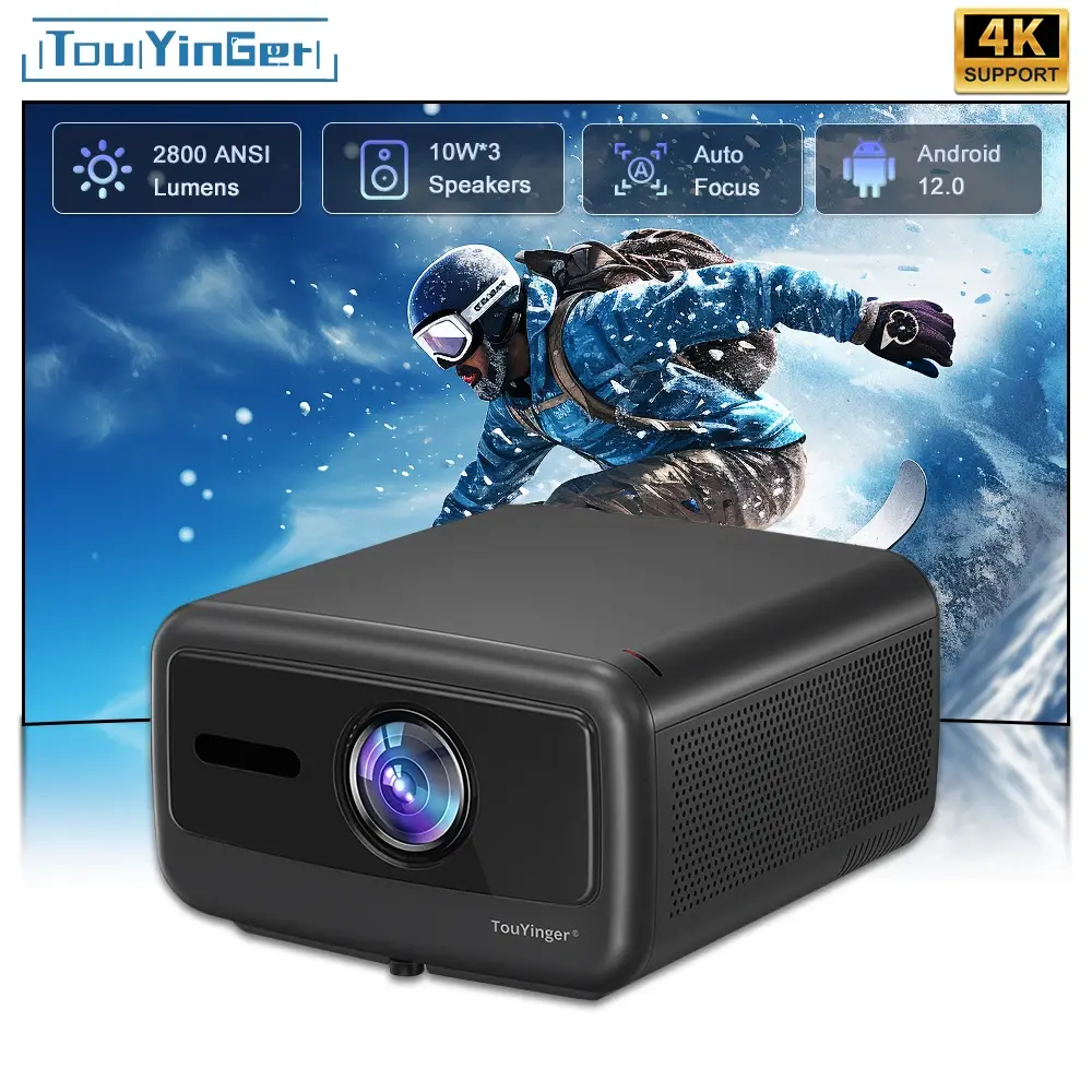 Touyinger Q12W PRO Full HD 1080P Projetor 4K 2800 ANSI Android 12 Projetor de feixe de cinema para vídeo de conferência de educação doméstica