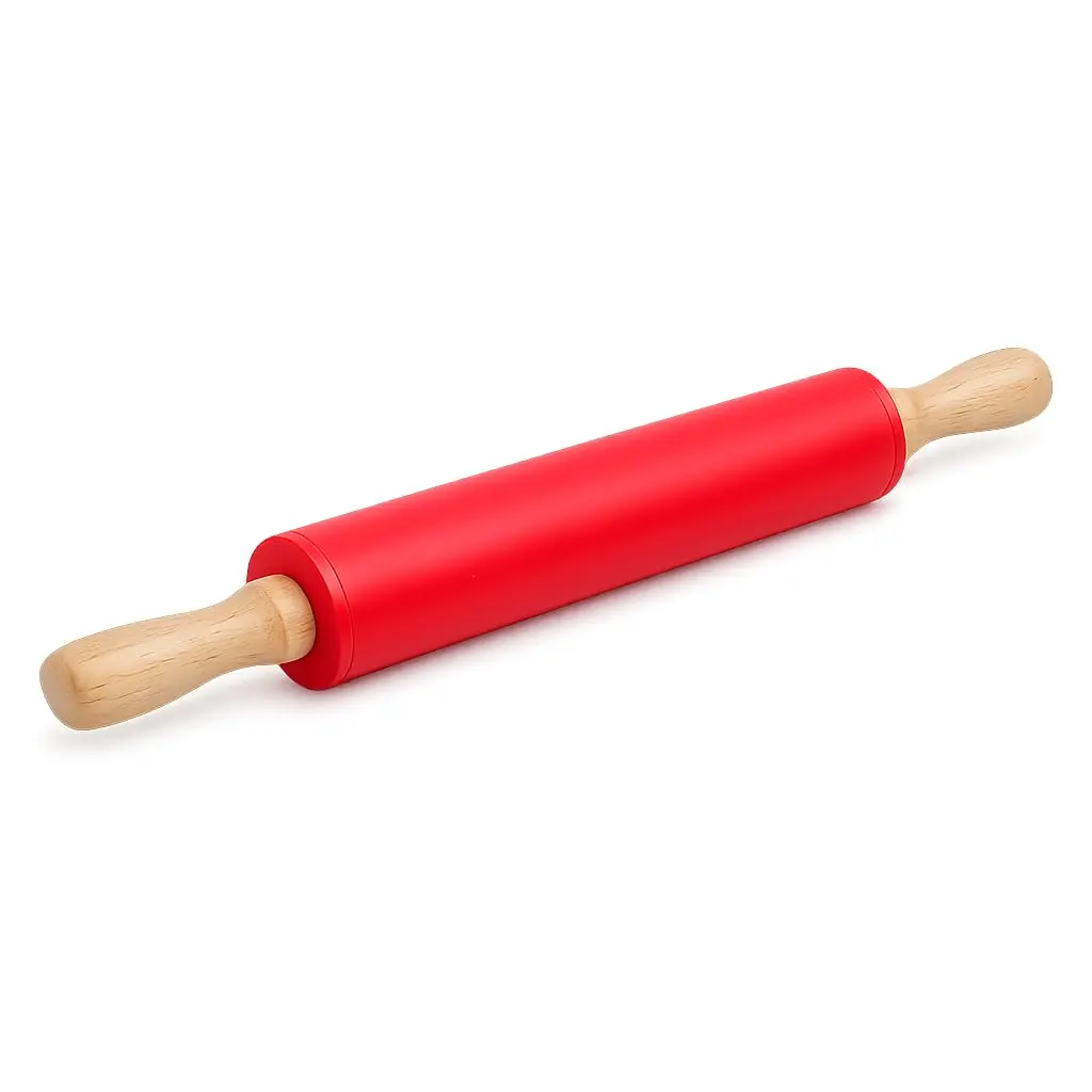 Rolo de Massa Silicone 46cm Giratório Cabo Madeira Antiaderente Cor Sortida | Giratório, Cores Sortidas, Para Massas e Pães, Fácil de Limpar, Uso Doméstico