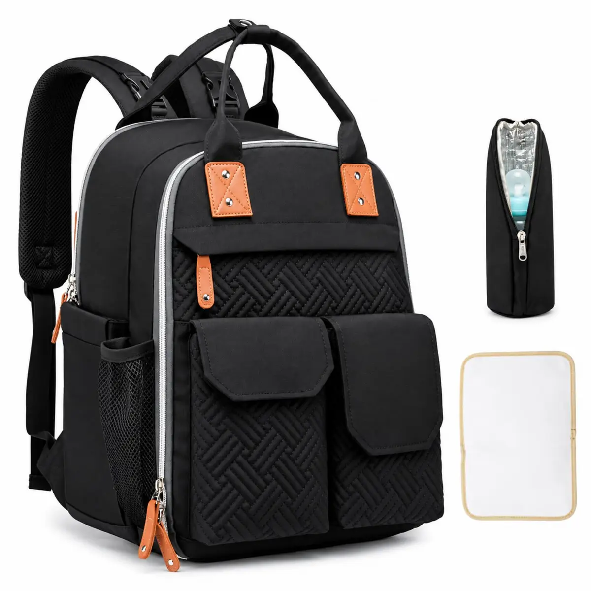 KIT Mochila Maternidade + Trocador de Fraldas + Porta Mamadeira | Ideal para Gestantes, Meninos e Meninas Coisas Essenciais p/ Bebê e Mamãe - 1