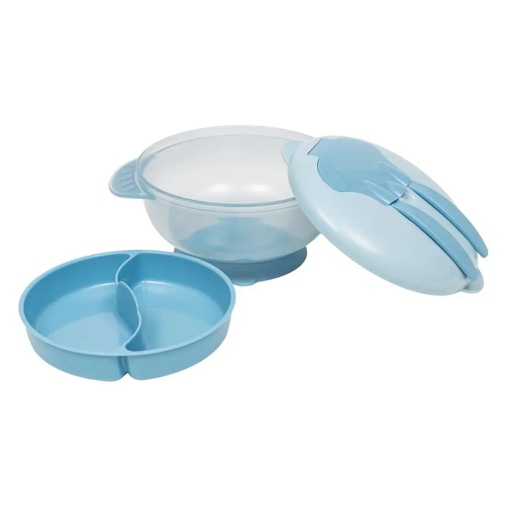 Kit Refeição Com Compartimento E Talheres Azul - 1