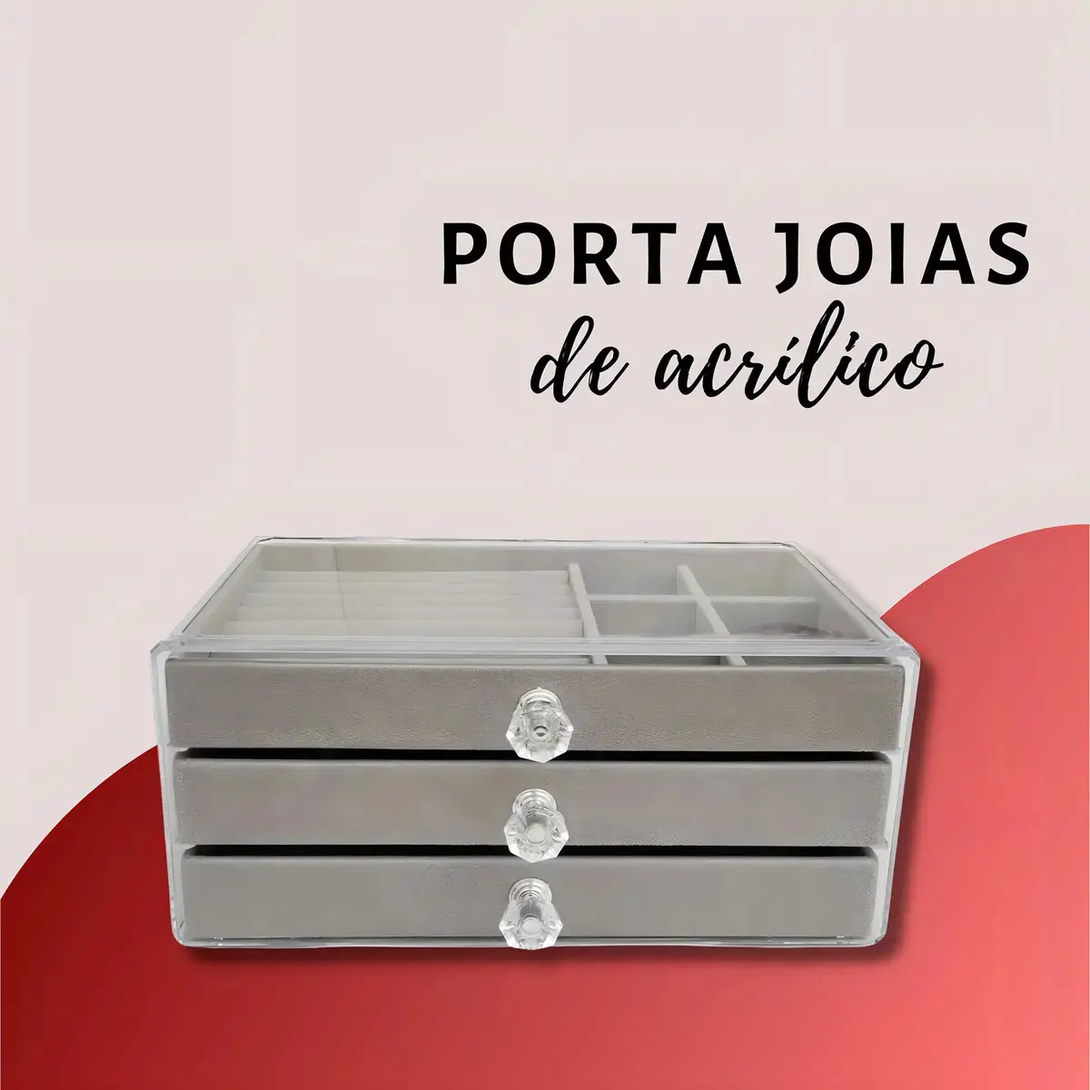 Organizador de Joias Acrílico FM FARMEL 3 Gavetas Cinza