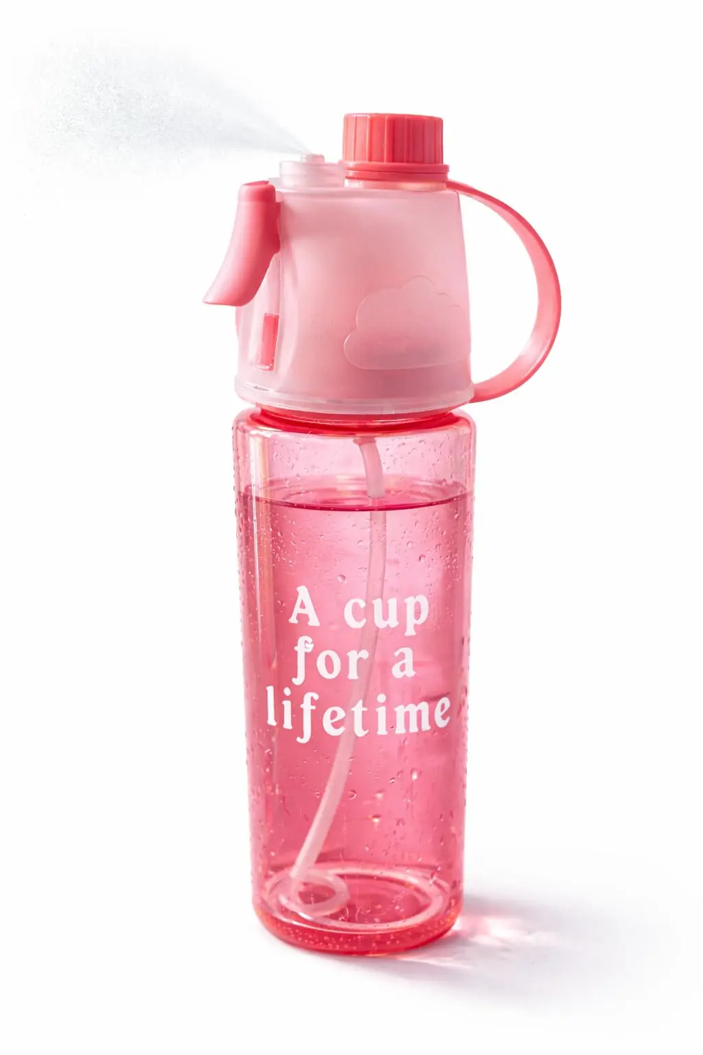 Garrafa de Água com Borrifador 600ml Squeeze Spray Refrescante com Canudo Interno, Garrafa Esportiva Portátil com Alça para Academia, Caminhada, Corrida, Escola e Atividades ao Ar Livre (Rosa) - 1