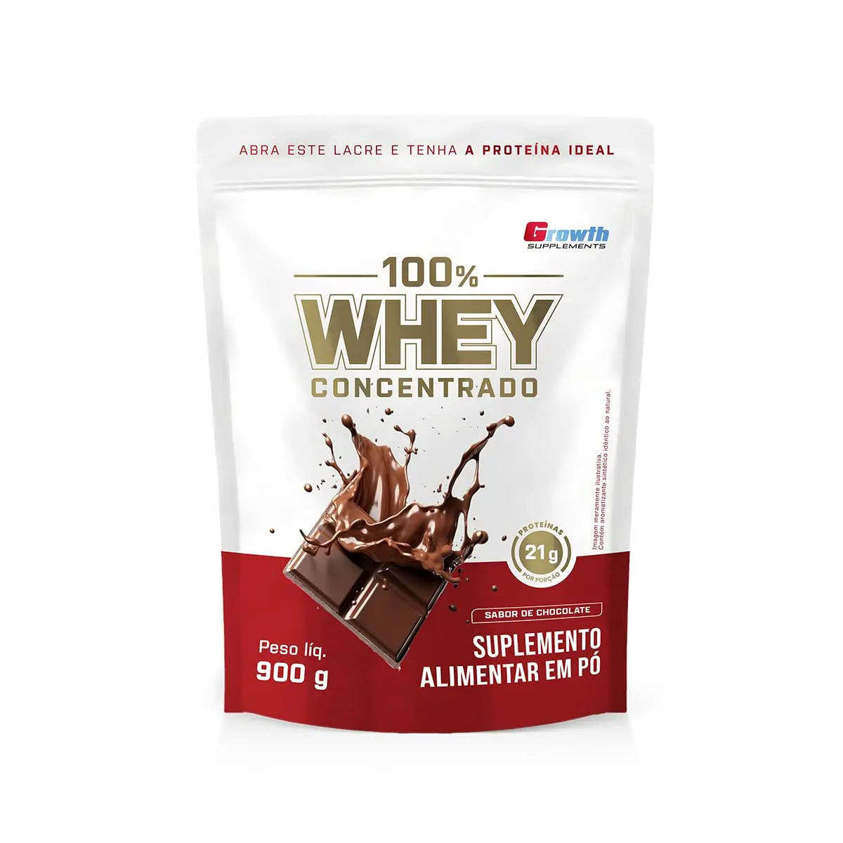 100% Whey Concentrado Growth Supplements Chocolate sem Glúten 21g de Proteína por Dose 30 Doses 900g para Hipertrofia e Recuperação Muscular - 1