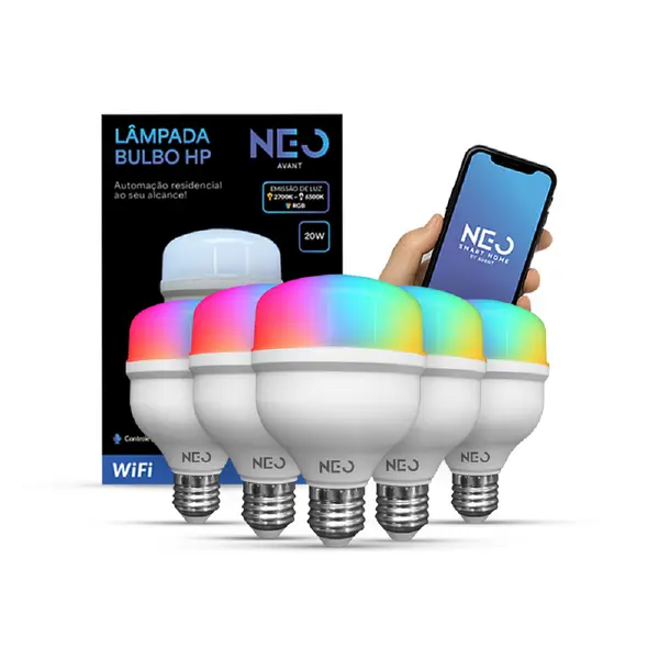 Kit 5 Lampada Led Smart Wi-fi 2.4 GHz Bulbo Hp 20w 2700K/6500