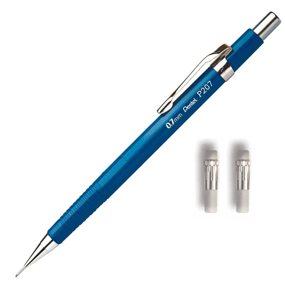 Lapiseira Sharp P200 Pentel 0.7mm Azul + 2 Refis de Borracha