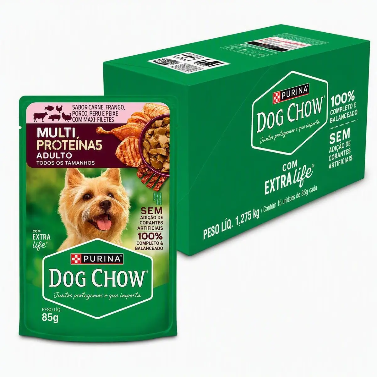 Ração Úmida DOG CHOW® MULTIPROTEÍNA5 para Cães Adultos Carne, Frango, Porco, Peru e Peixe 85g - 15 unidades
