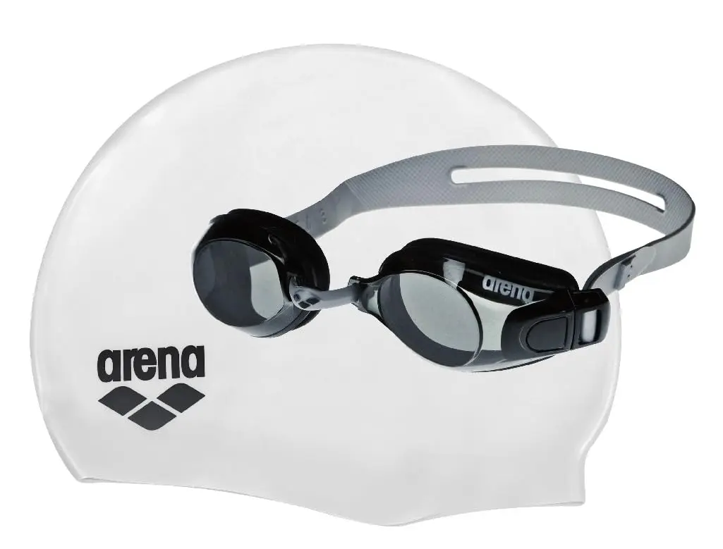 arena Kit Natacao Pool Set Adulto Com Oculos/Touca Branco/Preto