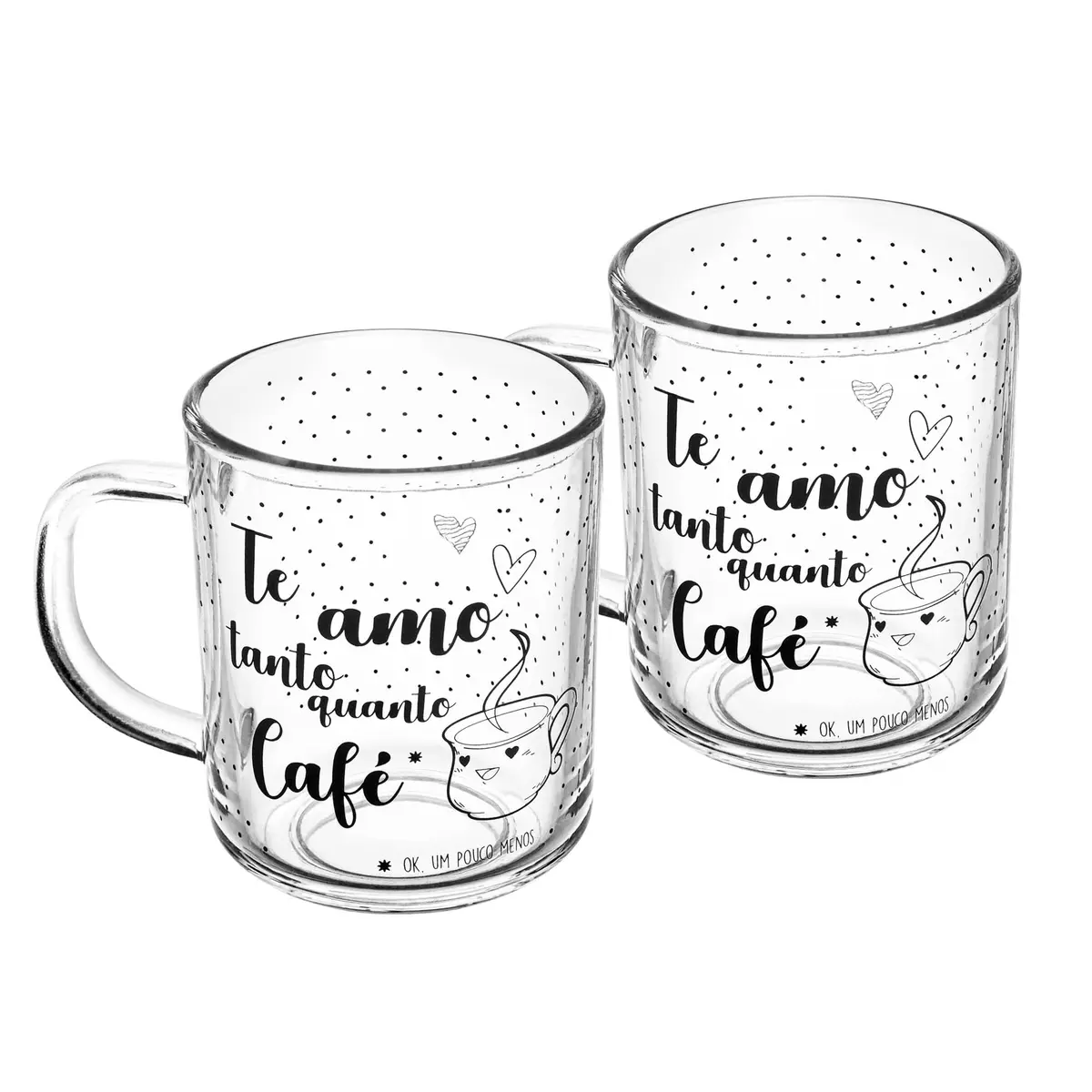 LYOR - Conjunto 2 Canecas em Vidro para Café com Frase ''Te Amo'' - Capacidade 220ml - 1