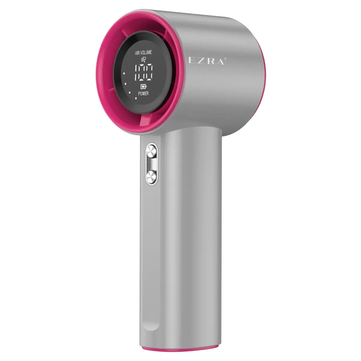 Ventilador de Mão Portátil Recarregável, Mini Turbofan com Display Digital LED, 100 Níveis de Velocidade, 12 Horas de Resfriamento, Carregamento Tipo-C, Prata