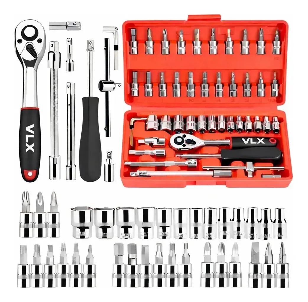 Kit Ferramentas 46 Peças Com Soquetes e Chaves Para Carro e Casa Vlx Vermelho - 1