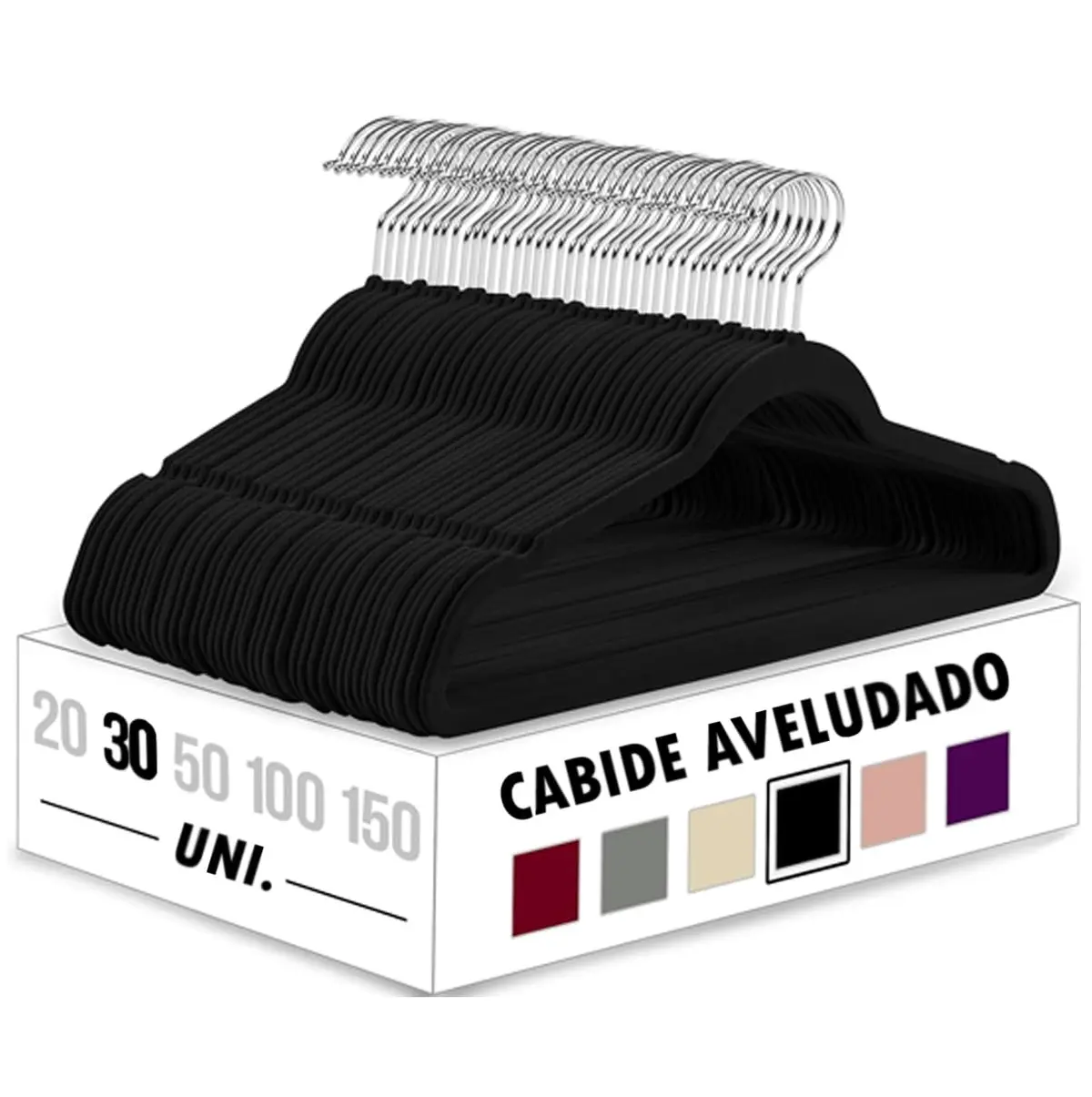 Kit 30 Cabides Veludo Slim Antideslizante Ultra Fino