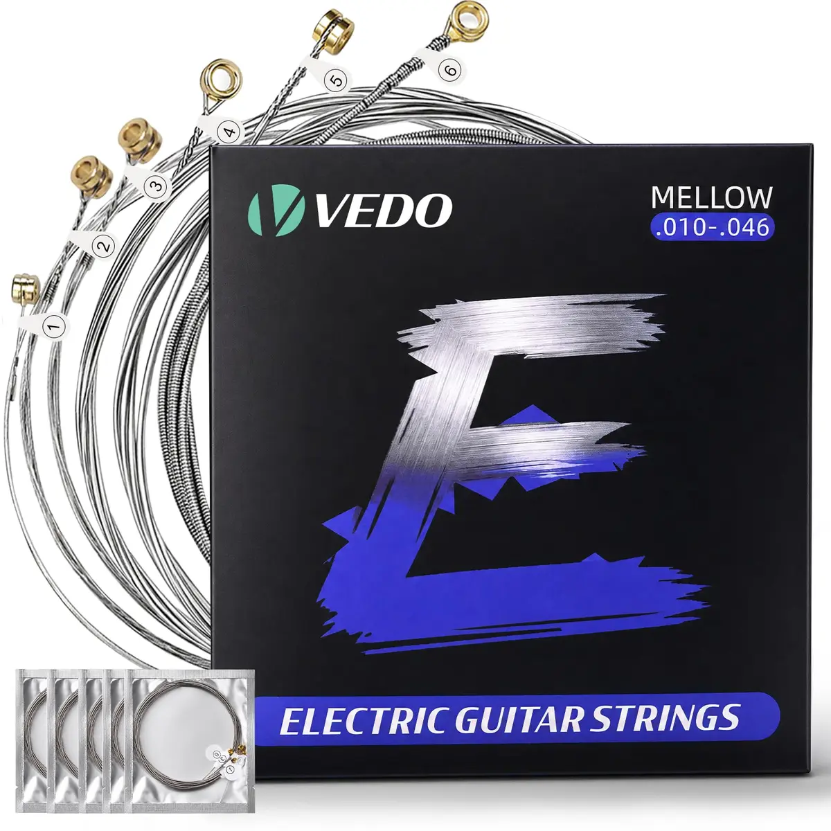 Encordoamento para Guitarra Elétrica, Niquelado, Super Leve 10-46, Jogo de 6 Cordas, Pacote com 5