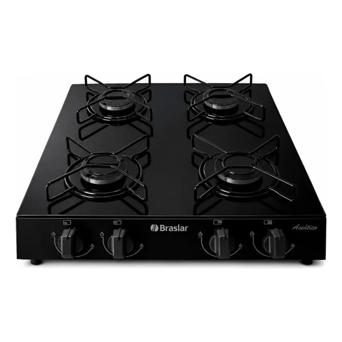 FOGÃO DE MESA ASIÁTICO GLASS 4 BOCAS PRETO ACENDIMENTO MANUAL BRASLAR | Acendimento Manual, Uso Doméstico, Superfície de Vidro, 4 Queimadores, Compacto