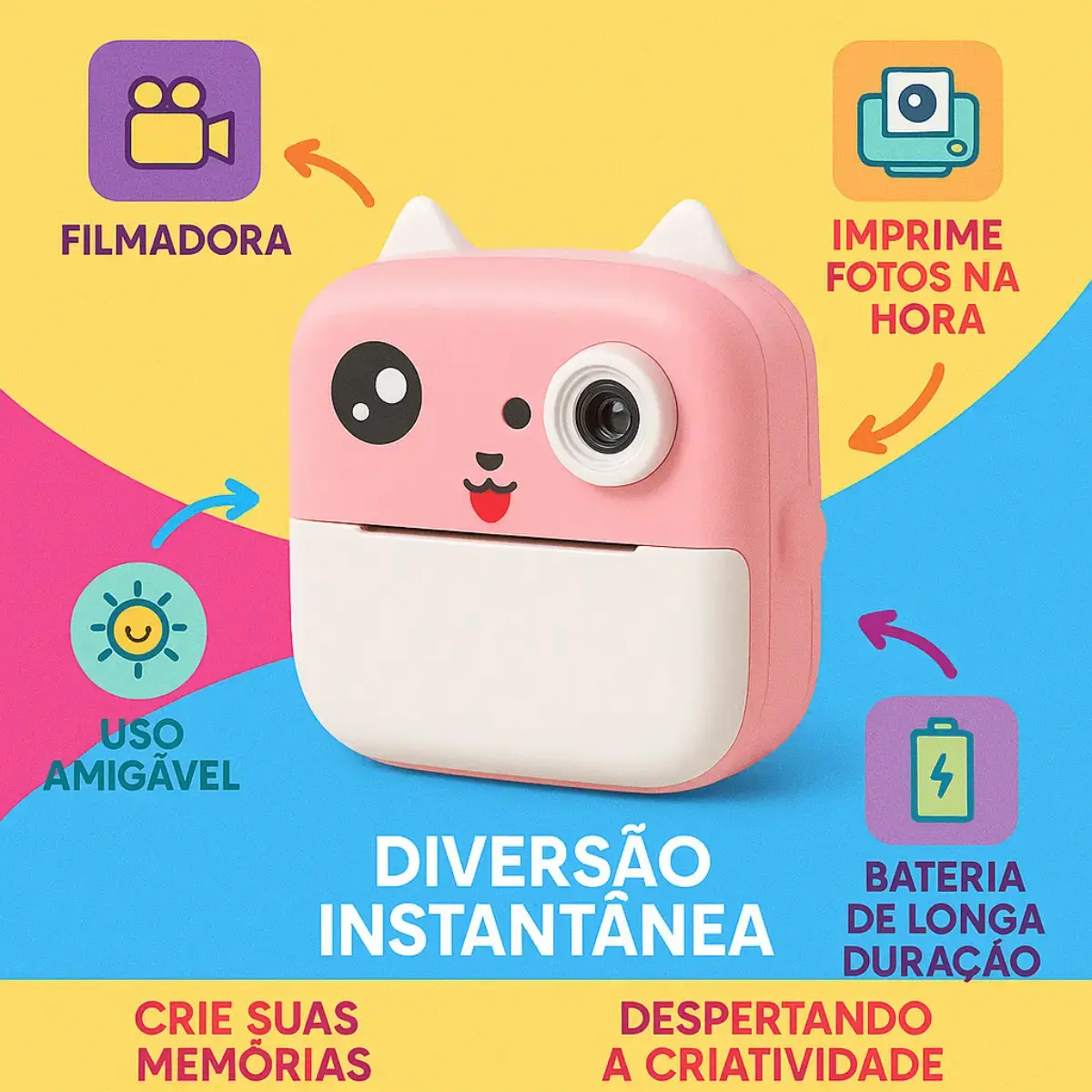 Câmera Infantil Instantânea Full Hd Fotos Jogos Divertidos Cor Rosa thumbnail 3