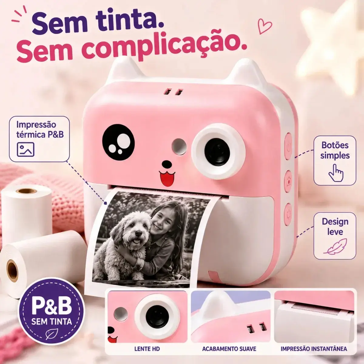 Câmera Infantil Instantânea Full Hd Fotos Jogos Divertidos Cor Rosa thumbnail 6