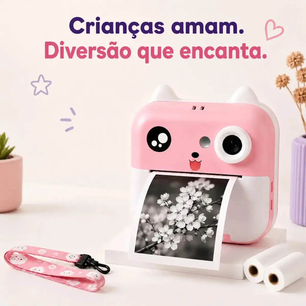 Câmera Infantil Instantânea Full Hd Fotos Jogos Divertidos Cor Rosa thumbnail 8