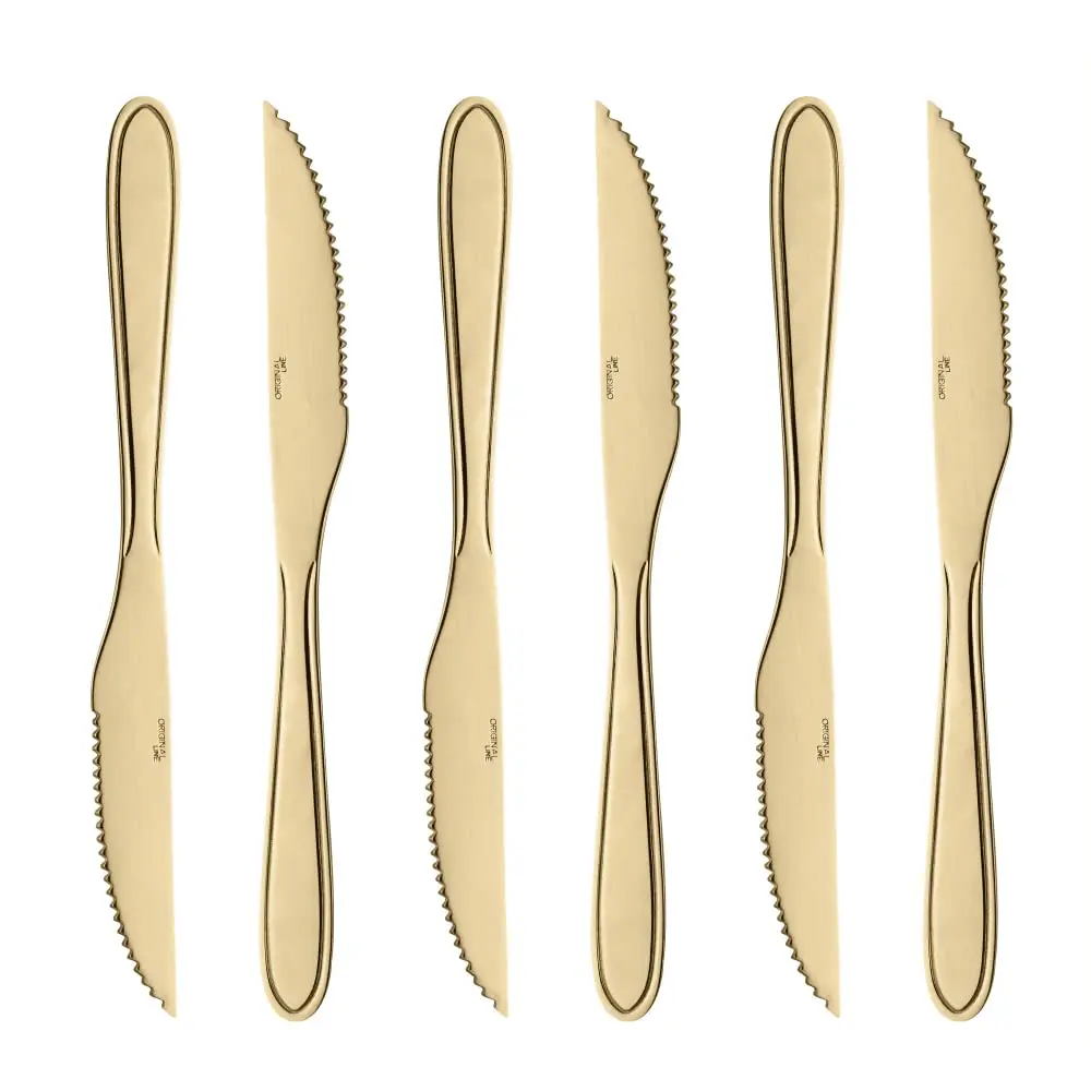 Conjunto 6 Facas para Mesa de Aço Inox Dourado Gastro 21,5cm - Lyor - 1