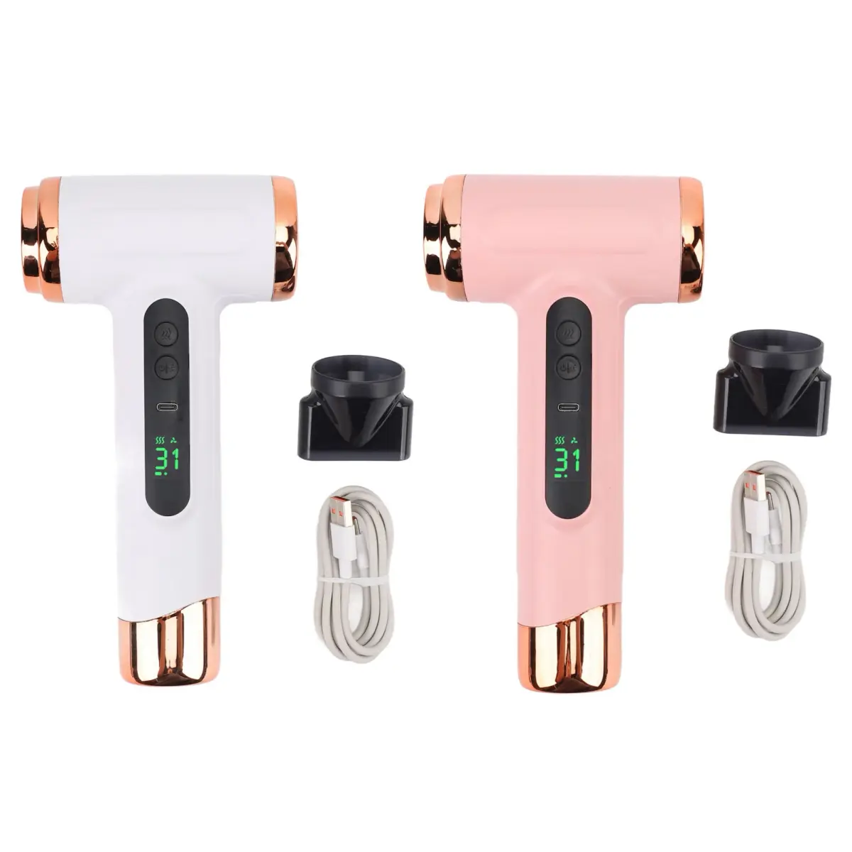 Secador de Cabelo Portátil 200W 15000mAh Recarregável via USB com Múltiplos Modos Leve e de Secagem Rápida com Bico para Viagem