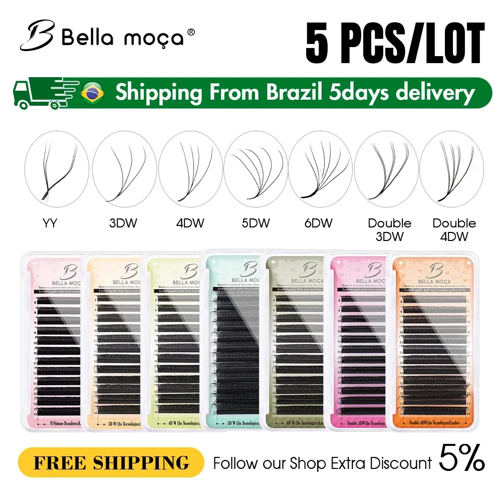 Bella Moça 5 pçs/lote YY/3DW/4DW/5DW/6DW/8DW Cílios Postiços de Visom Sintético Macio para Extensão Envio do Brasil - 1