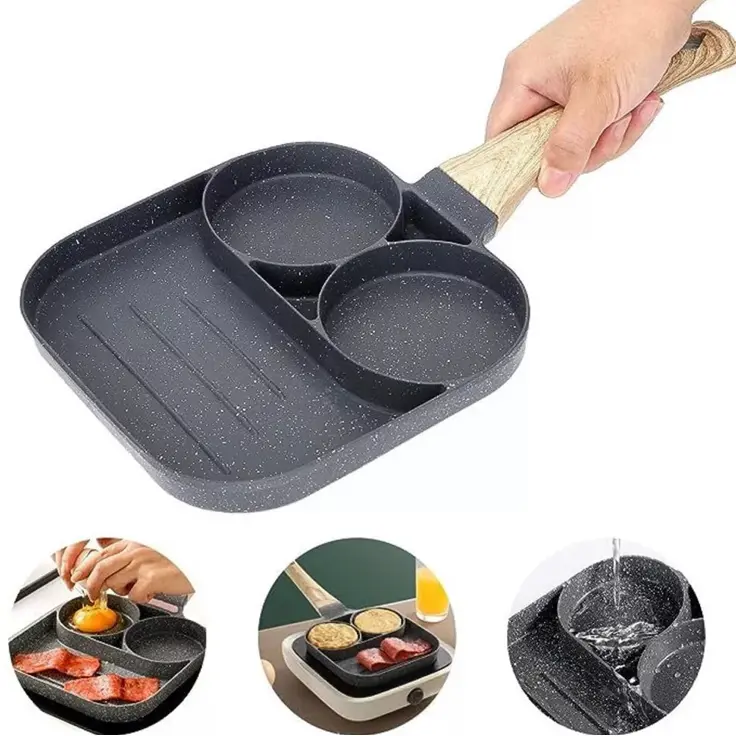 Frigideira Grill Antiaderente 3 em 1 com Divisórias para Ovos Hambúrguer Panqueca e Lanches