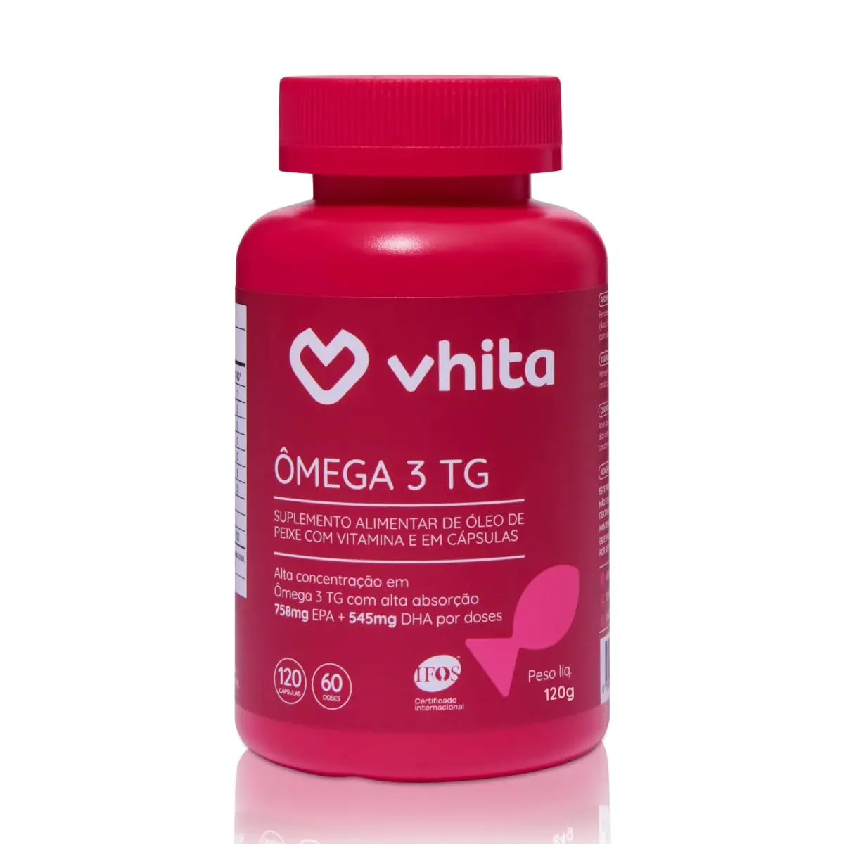 Ômega 3 1000mg TG EPA DHA com Selo IFOS e Vitamina E 120 cápsulas Vhita | 120 Cápsulas, 60 Porções, Óleo de Peixe