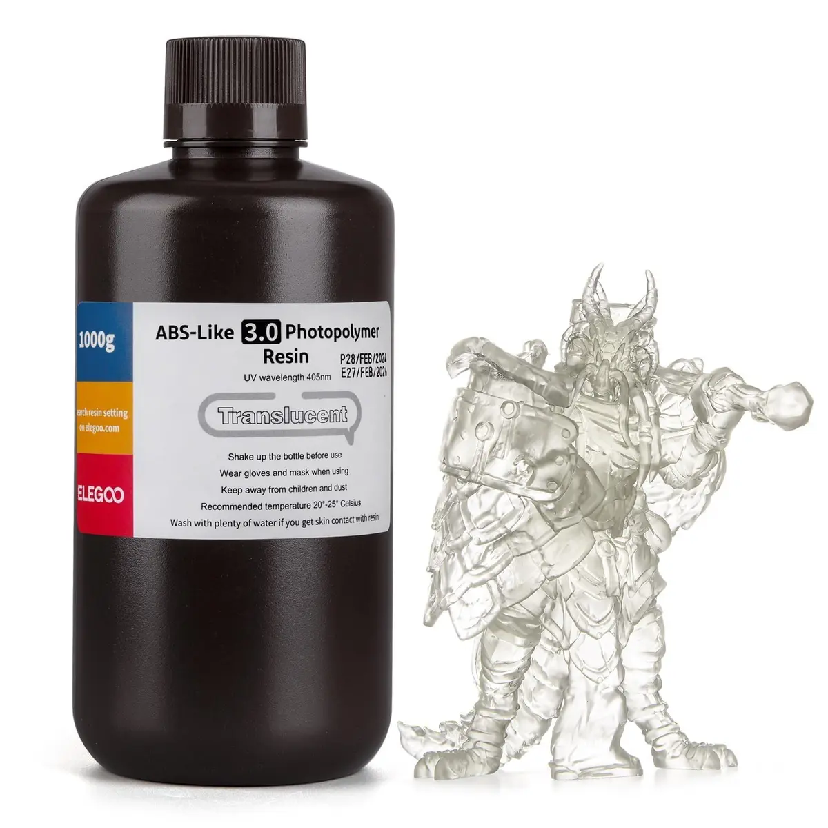 ELEGOO ABS-Like Resina 3.0 para impressora 3D Translúcido 1KG - Resina de fotopolímero padrão de cura UV 405nm para impressão 3D LCD/MSLA/DLP