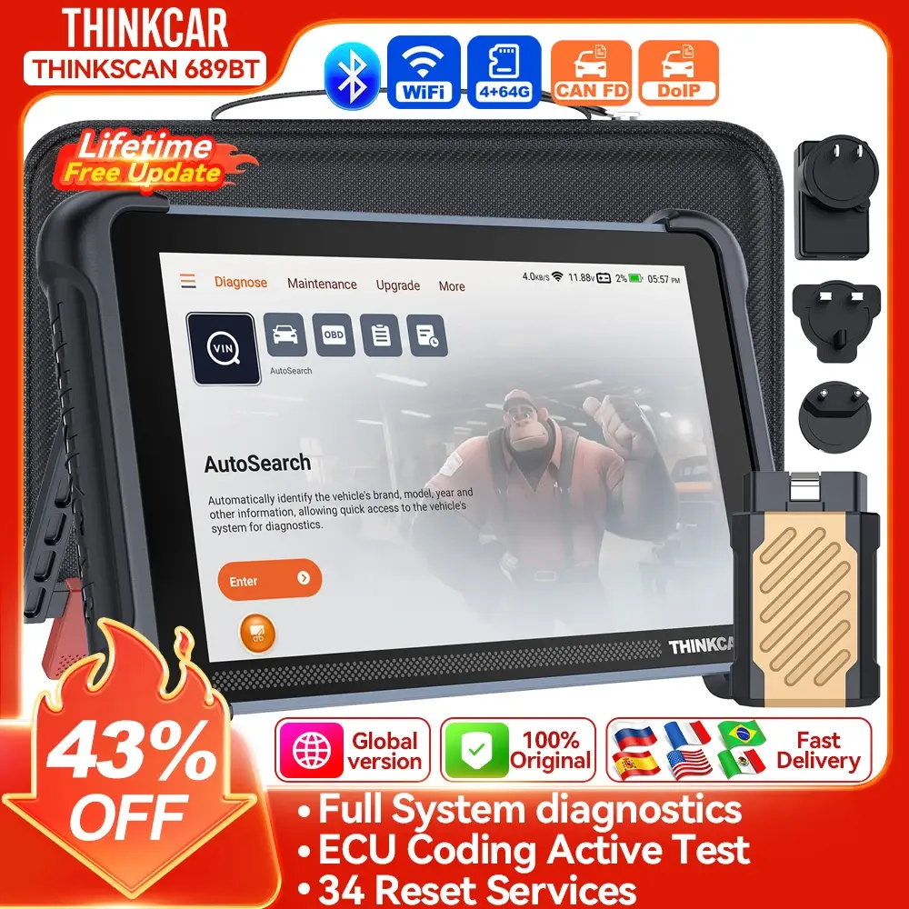 Thinkcar thinkcscan 689bt canfd doip obd2 ferramenta de diagnóstico 34 redefinir scanner de carro sistema completo ecu codificação varredura de controle bidirecional