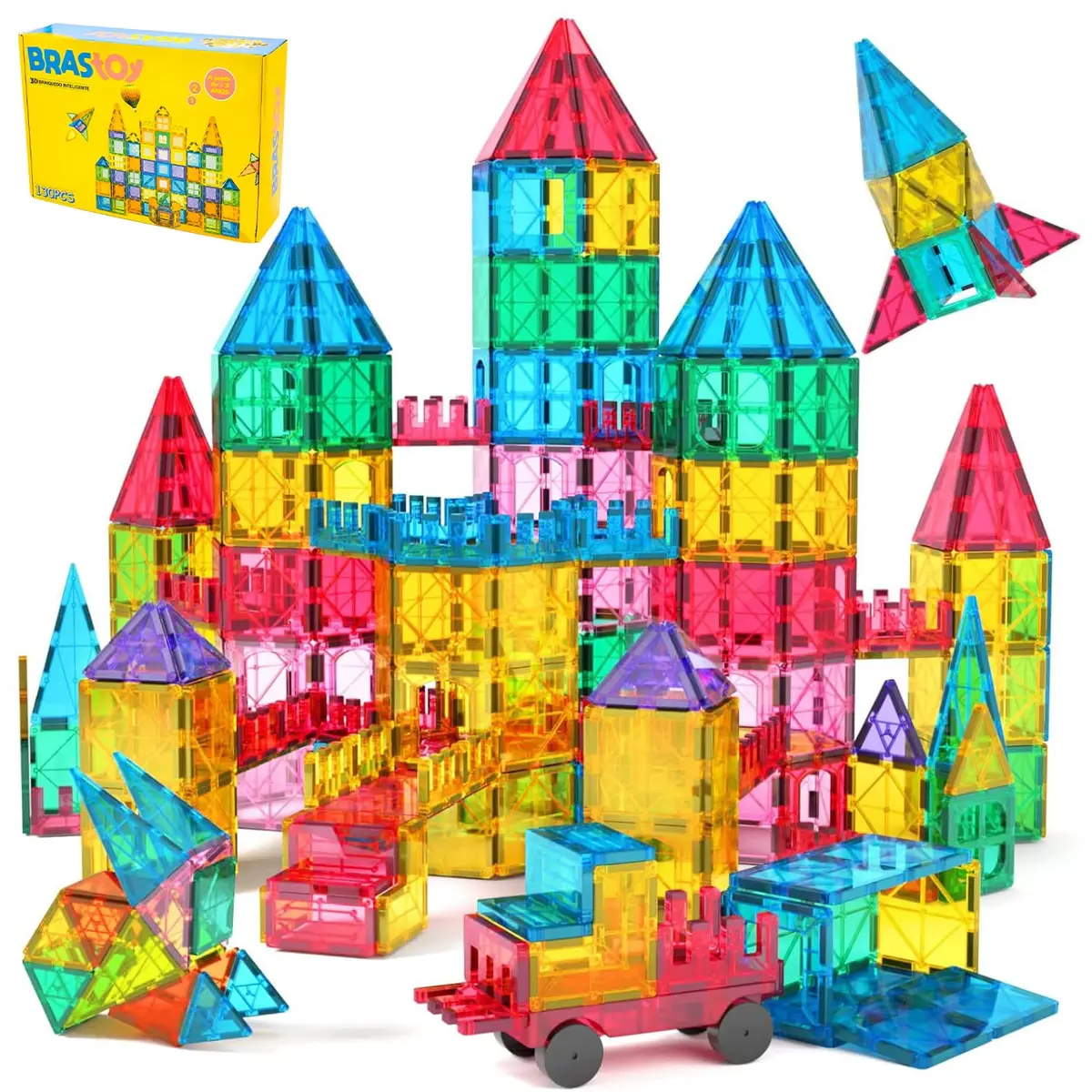 Brastoy Blocos de Montar Magnéticos Construção Infantil Brinquedo Educativo (130 Peças) - 1