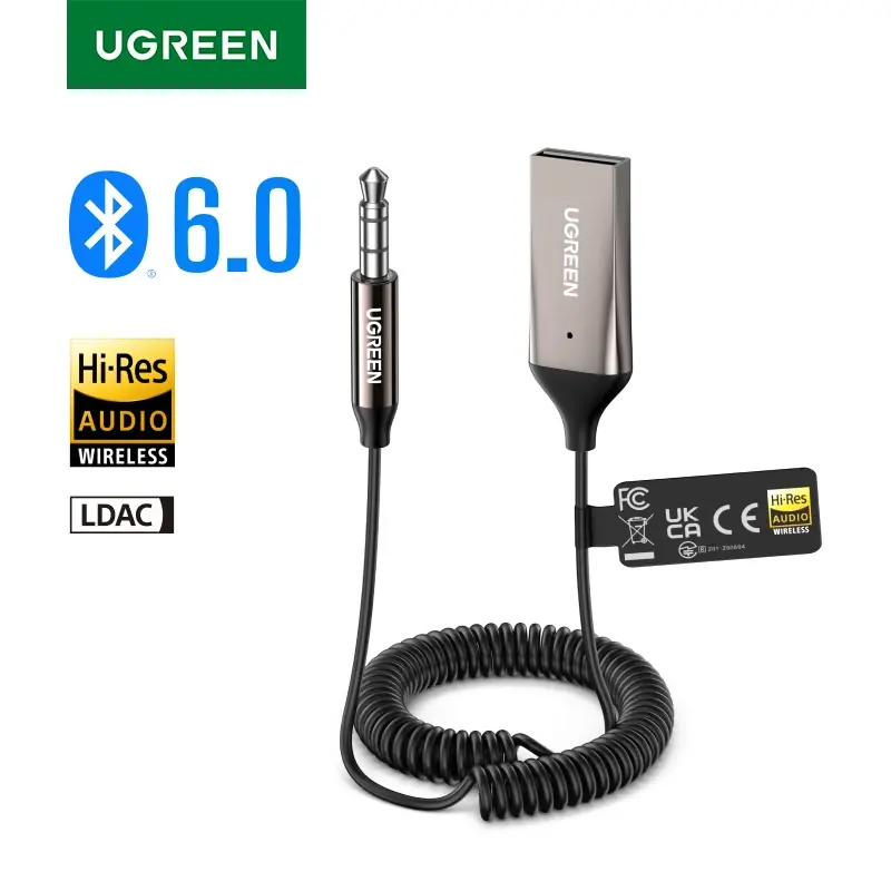 UGREEN Bluetooth 5.3 Aux Carro Sem Fio Bluetooth USB para 3,5 mm Jack Áudio Microfone Adaptador Handsfree para Alto-falante de Carro