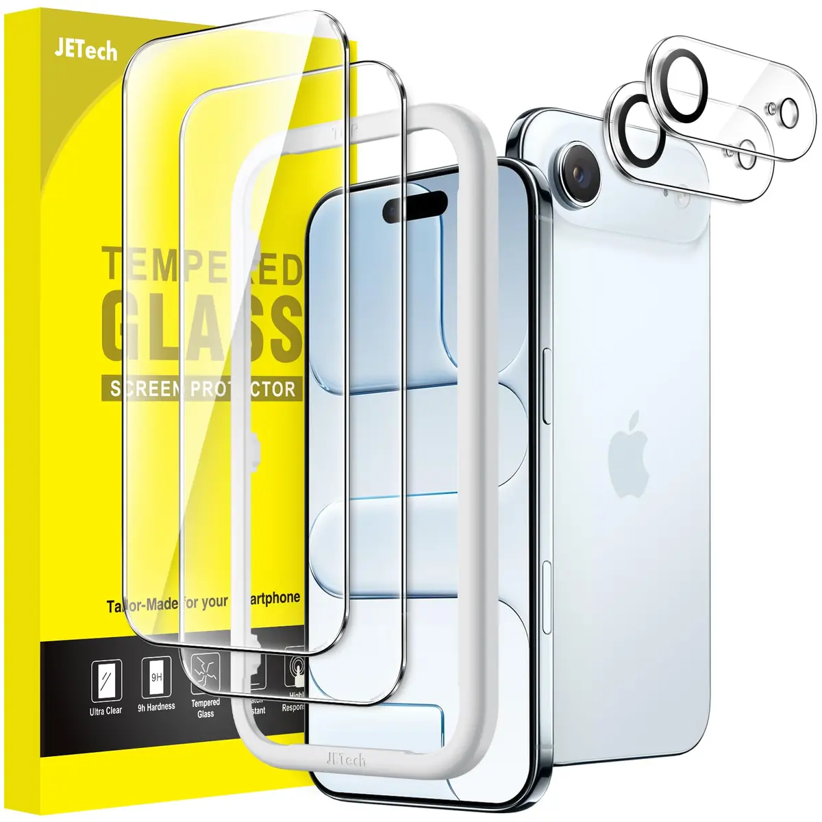 JETech Protetor de Tela para iPhone Air, 2+2 Unidades | com Protetor de Lente da Câmera, Película de Vidro Temperado HD Transparente, Ferramenta de Instalação Rápida