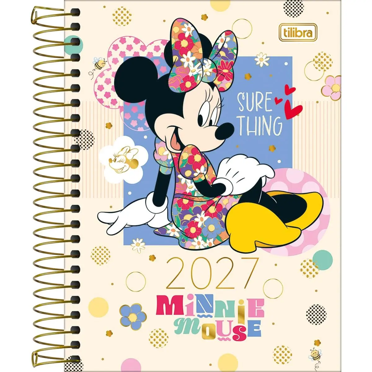 Tilibra - Agenda Espiral Diária 11,7 x 16,4 cm Minnie 2027 - Bege