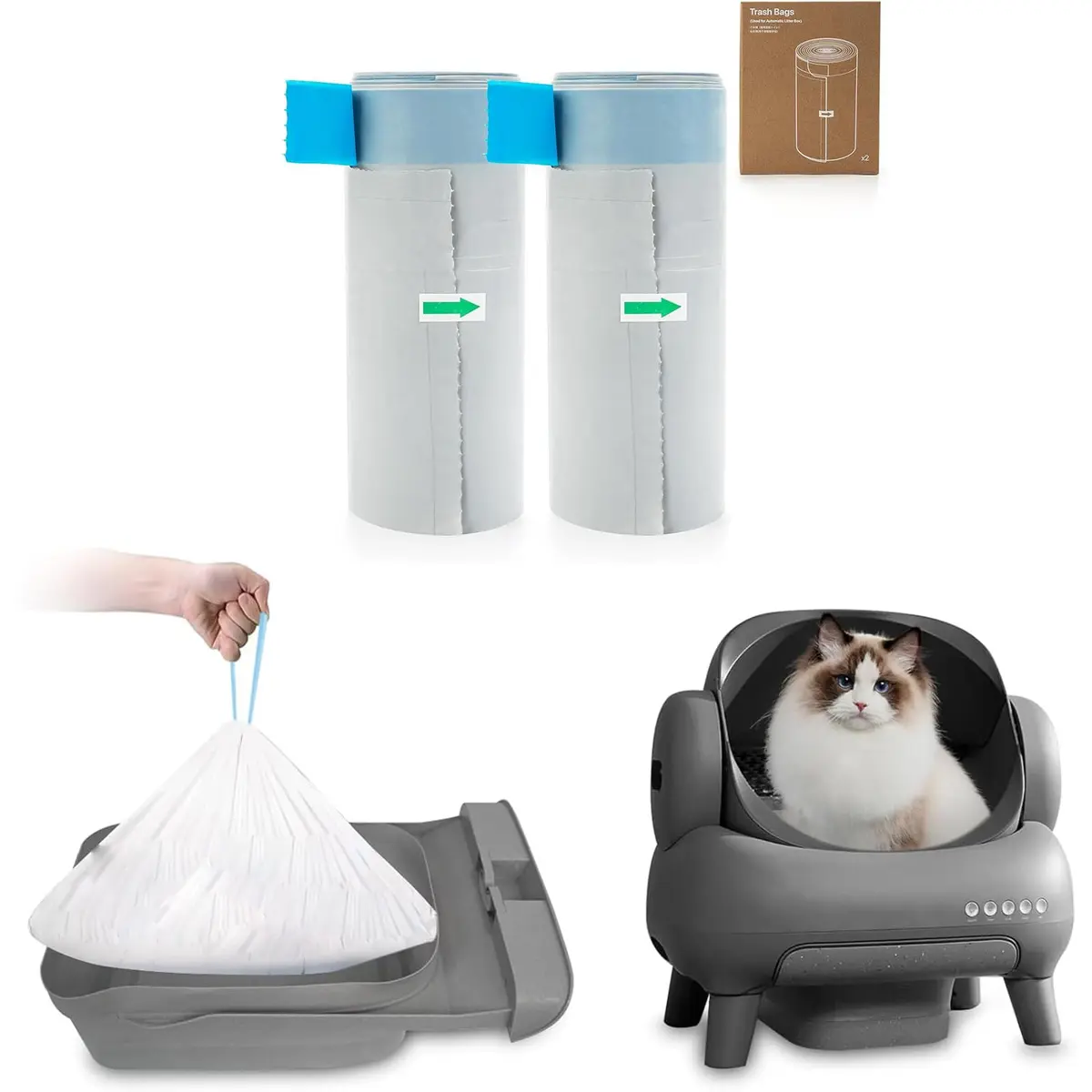 Saco Caixa Automatica Areia Gato Neak~asa M1 Open-Top, Sacos de Lixo de Reposição para Serviço Pesado (30 peças)