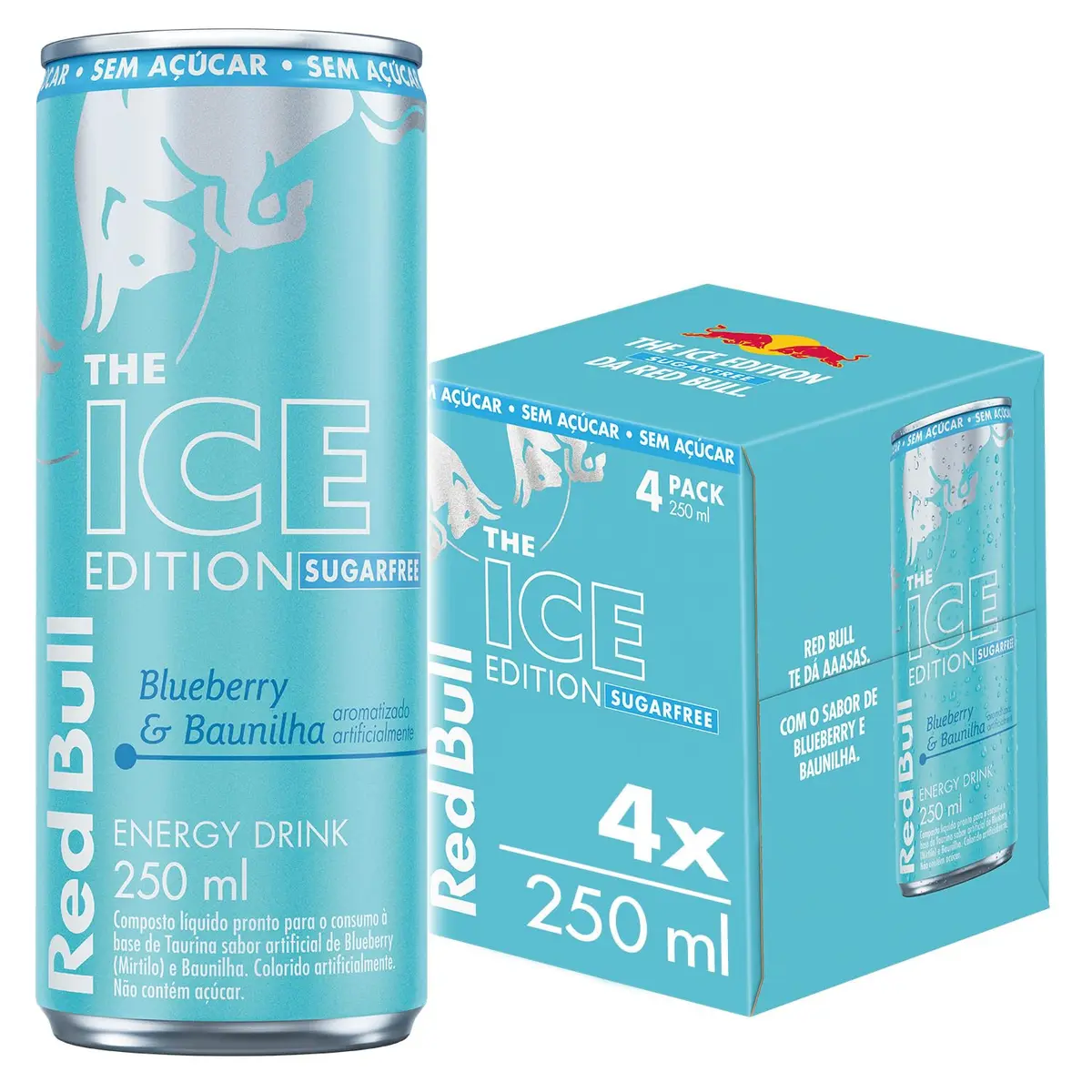 Red Bull Energético, Ice Edition, Blueberry e Baunilha, Sem Açúcar, 250ml, 4 latas