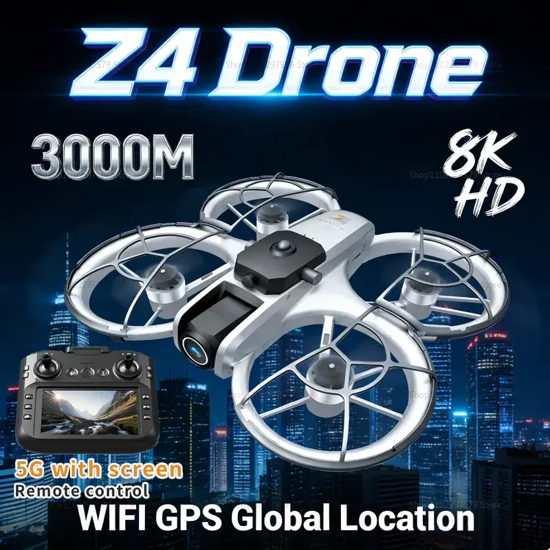 Novo Drone Original Z4 8K WiFi GPS Profissional para Fotografia Aérea HD, Quadricóptero com Câmera Dupla, Controle Remoto, Filmagens Cinematográficas
