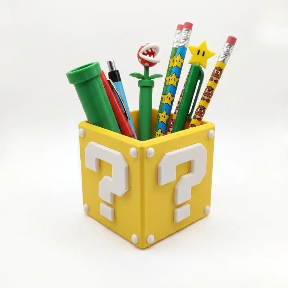 Organizador de Mesa Gamer Geek Compatível Nintendo - Porta Lápis e Objetos Mario e Donkey Kong - Escolha seu Modelo ou Kit (1, Cubo Interrogação Mario)