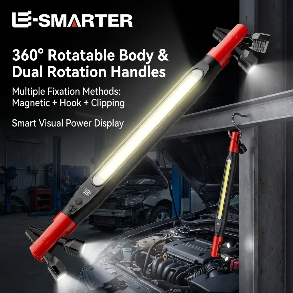 Lanterna de Trabalho LED Recarregável de Alto Lúmen para Reparos de Emergência em Carros, Lanterna Poderosa com Ganchos e Base Magnética