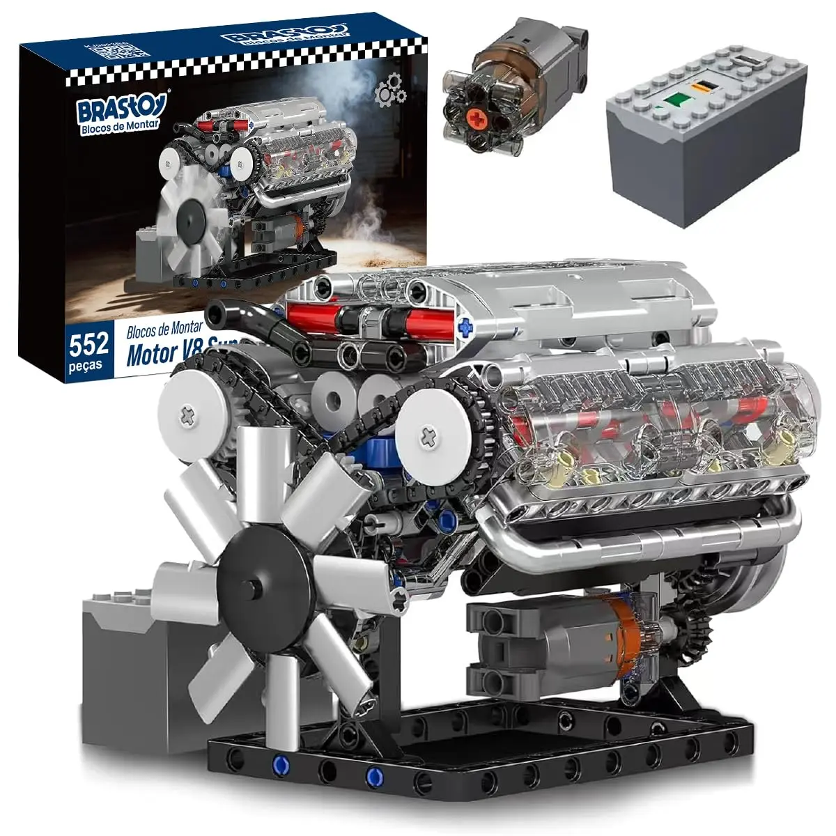 Brastoy Blocos Montar Construção de Motor V8 Modelo STEM Brinquedos Infantil e Adulto (535 Peças) - 1
