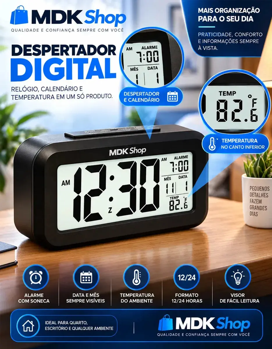 Relógio Digital Despertador Mesa Cabeceira Quarto Idoso Cor Preto Micgeek thumbnail 4