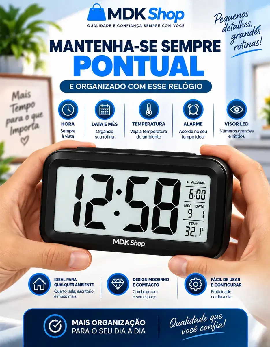 Relógio Digital Despertador Mesa Cabeceira Quarto Idoso Cor Preto Micgeek thumbnail 6