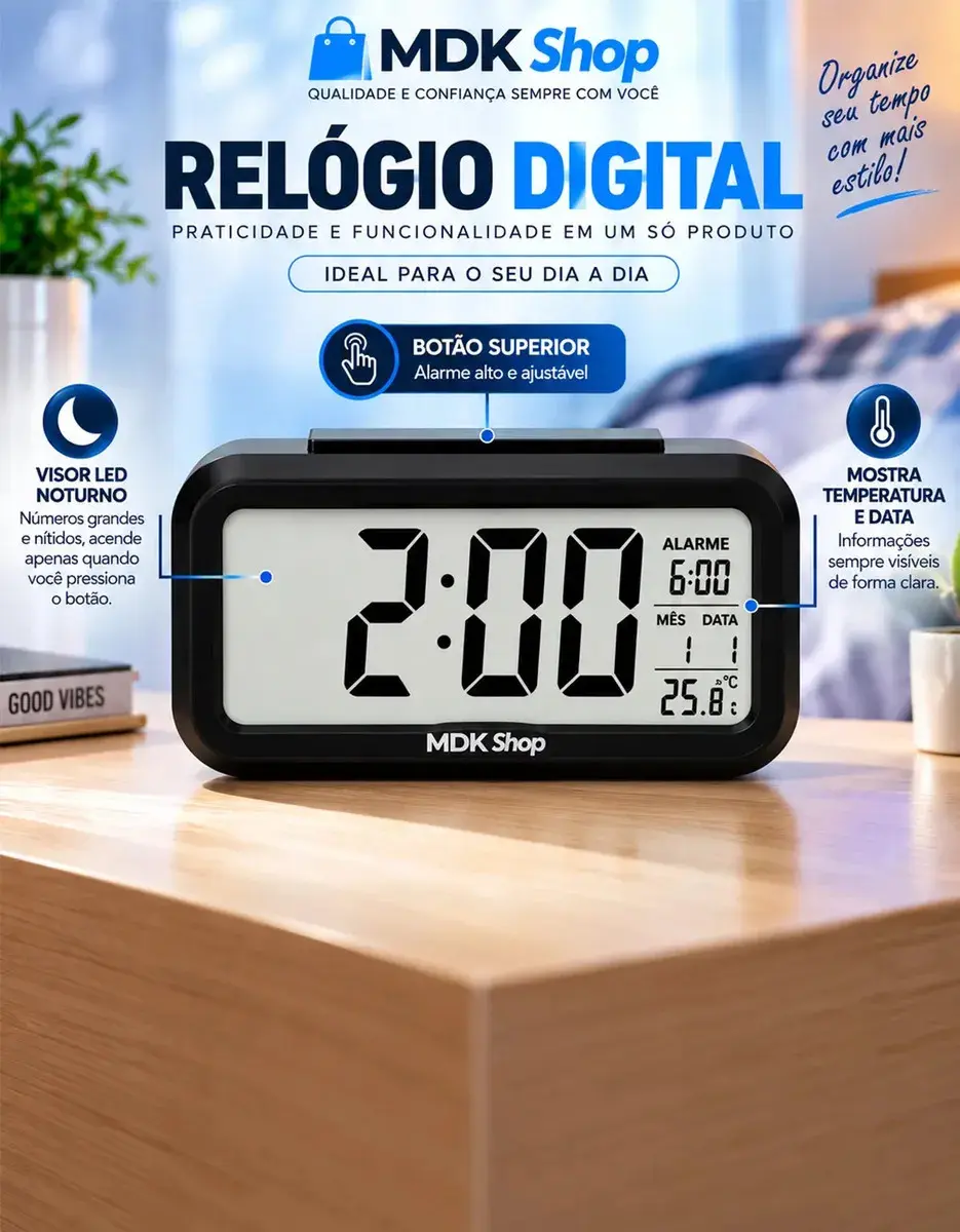 Relógio Digital Despertador Mesa Cabeceira Quarto Idoso Cor Preto Micgeek thumbnail 7