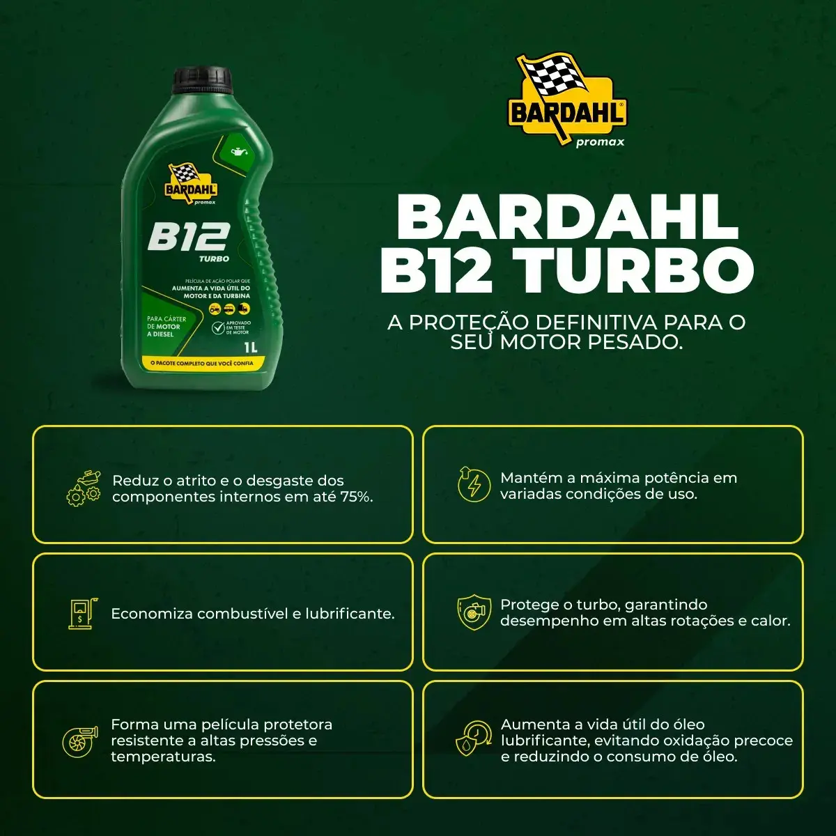 Aditivo Óleo Motor Diesel Bardahl B12 Turbo 1L Cárter Linha Pesada thumbnail 3