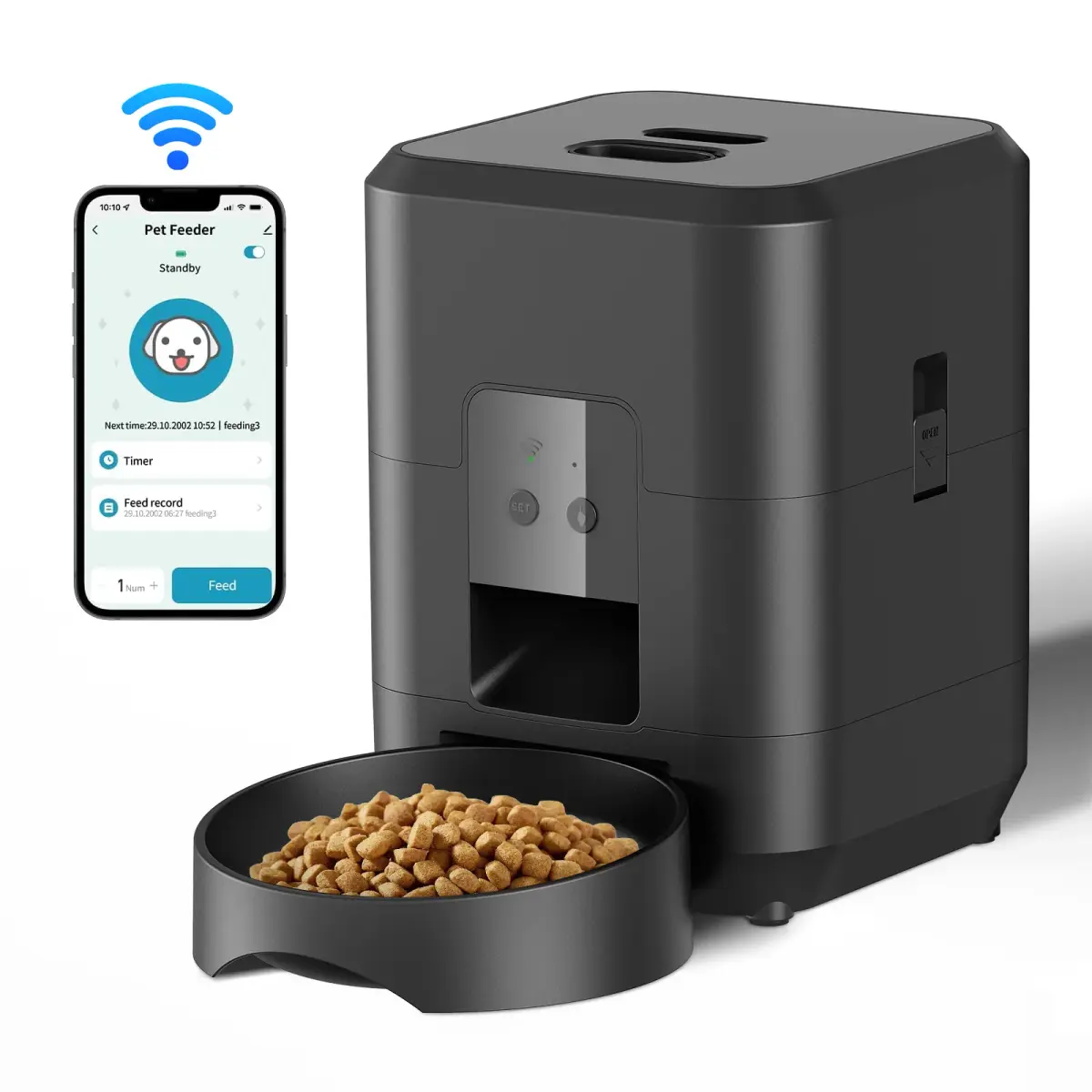Comedouro Inteligente Automático para Gatos e Cães, Máquina de Alimentação Lenta com Dispensador Automático de Ração com Temporizador e Quantidade Programável, Tigela para Gatos e Cães - 1