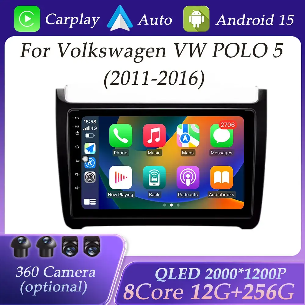 Tela qled para volkswagen vw polo 5 2011 - 2016 wifi carplay rádio do carro vídeo áudio reprodutor multimídia navegação gps dsp estéreo - 1
